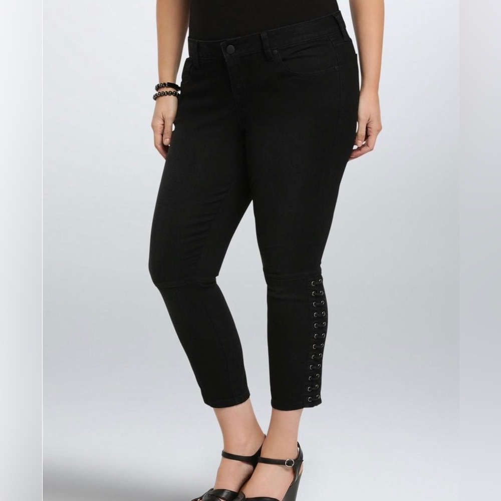 torrid Black Ankle Crop Skinny Jeans with Side Eyelet Detail